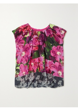 Dries Van Noten - Ruffled Paneled Floral-print Silk-satin And Cotton Top - Pink - x small,small,medium,large