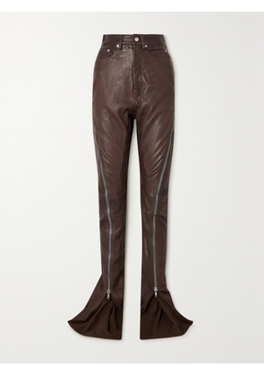 Rick Owens - Bolan Banana Cotton-paneled Leather Flared Pants - Brown - 25,26,27,28,30