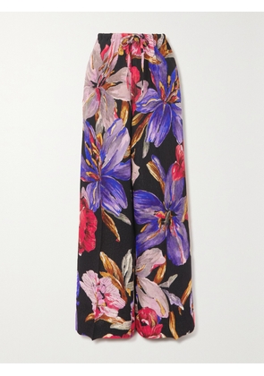 Dries Van Noten - Pleated Printed Satin Straight-leg Pants - Black - FR 34,FR 36,FR 38,FR 40,FR 42,FR 44