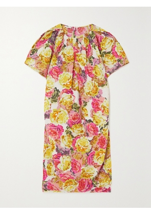 Dries Van Noten - Pleated Floral-print Cotton Dress - Ecru - x small,small,medium,large