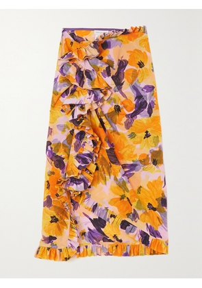 Dries Van Noten - Wrap-effect Ruffled Floral-print Crepe Skirt - Purple - FR 34,FR 36,FR 38