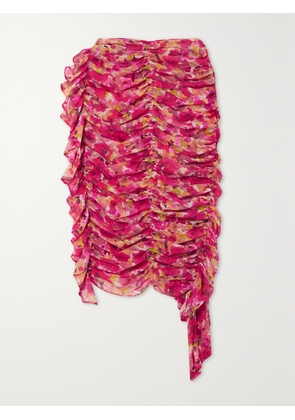 Dries Van Noten - Ruffled Ruched Floral-print Silk-georgette Midi Skirt - Pink - FR 34,FR 36,FR 38,FR 40,FR 42
