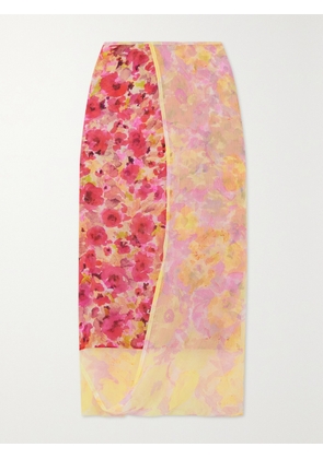 Dries Van Noten - Reversible Floral-print Silk-crepon Midi Skirt - Orange - FR 34,FR 36,FR 38,FR 40