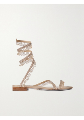 René Caovilla - Crystal-embellished Satin Sandals - Neutrals - IT35,IT36,IT36.5,IT37,IT37.5,IT38,IT38.5,IT39,IT39.5,IT40,IT41,IT42