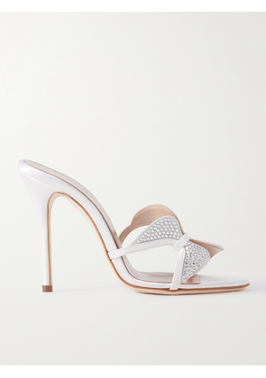 Alessandra Rich - Butterfly Crystal-embellished Silk-satin Mules - White - IT35,IT36,IT37,IT37.5,IT38,IT38.5,IT39,IT39.5,IT40,IT40.5,IT41,IT41.5,IT42