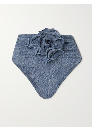 Magda Butrym - Appliquéd Ruched Denim-effect Bikini Briefs - Blue - FR 36,FR 38,FR 40,FR 42