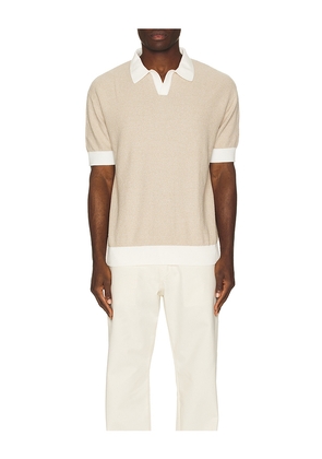 Bound Texture Knit Polo in Nude. Size L. Also in S, M, XL/1X.