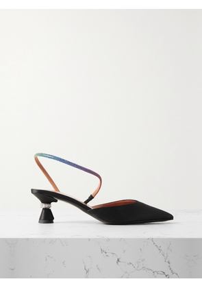 D'ACCORI - Saturn Crystal-embellished Satin Slingback Pumps - Black - IT36,IT36.5,IT37,IT37.5,IT38,IT38.5,IT39,IT39.5,IT40,IT40.5,IT41,IT42