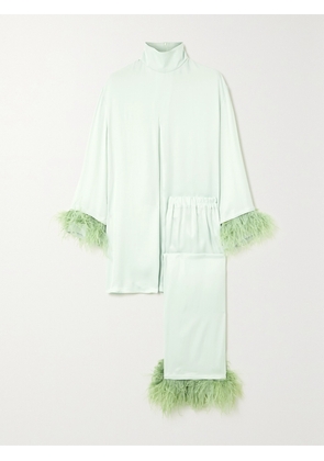 SLEEPER - + Net Sustain Feather-trimmed Satin Pajama Set - Green - x small,small,medium,large,x large