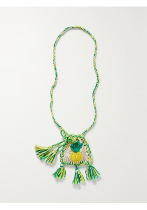 ALANUI - Stay Positive Embellished Crocheted Cotton Airpods Case - White - One size