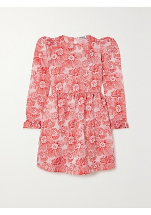 BATSHEVA - Ruffled Floral-jacquard Mini Dress - Red - US0,US2,US4,US6,US8,US10,US12,US16