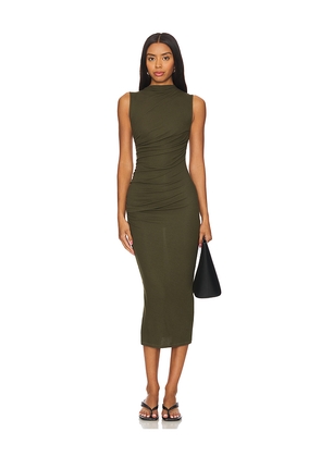 Enza Costa Silk Knit Sleeveless Twist Midi Dress in Army. Size M. Also in L, S, XS.