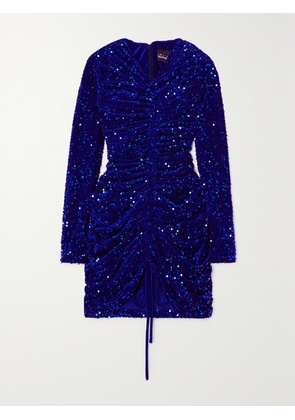 RICHARD QUINN - Ruched Sequined Stretch-velvet Mini Dress - Blue - UK 6,UK 8,UK 10,UK 12,UK 14