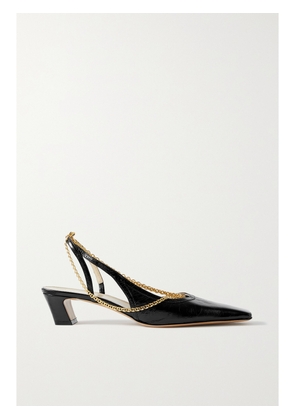 KHAITE - Marfa Chain-embellished Crinkled-leather Slingback Pumps - Black - IT36,IT37,IT37.5,IT38,IT38.5,IT39,IT39.5,IT40,IT40.5,IT41