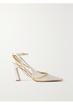 KHAITE - Marfa Chain-embellished Crinkled-leather Slingback Pumps - Off-white - IT36,IT36.5,IT37,IT37.5,IT38,IT38.5,IT39,IT39.5,IT40,IT40.5,IT41