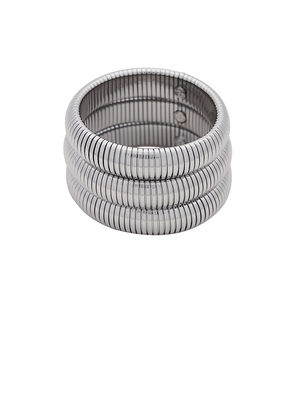 Ettika Flex Snake Chain Stretch Bracelet Set in Metallic Silver.