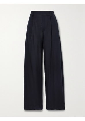 VINCE - Pleated Silk And Cotton-blend Wide-leg Pants - Black - x small,small,medium,large,x large