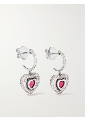 Kamyen - Manaal Heart 18-karat White Gold, Enamel, Ruby And Diamond Earrings - One size