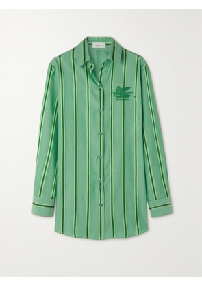 Etro - Embroidered Striped Cotton And Silk-blend Shirt - Green - IT36,IT38,IT40,IT42,IT44,IT46,IT48