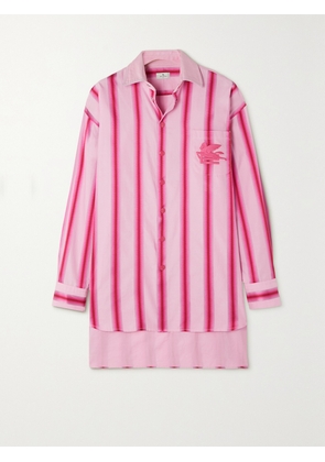 Etro - Oversized Embroidered Striped Cotton And Silk-blend Shirt - Pink - IT36,IT38,IT40,IT42,IT44,IT46,IT48