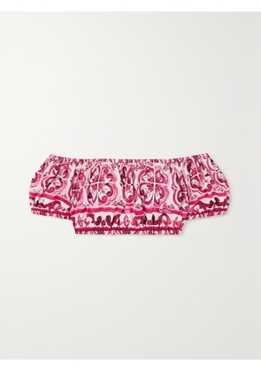 Dolce & Gabbana - Maiolica Off-the-shoulder Printed Cotton-poplin Top - Pink - IT36,IT38,IT40,IT42,IT44,IT46,IT48