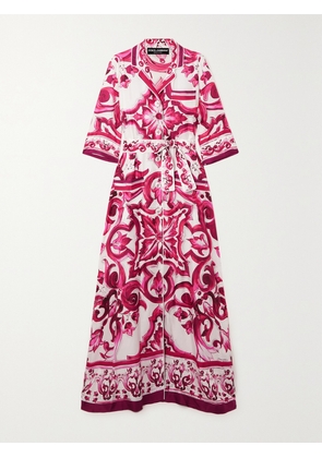 Dolce & Gabbana - Maiolica Belted Printed Silk-twill Maxi Shirt Dress - Pink - IT36,IT38,IT40,IT42,IT44,IT46,IT48,IT50