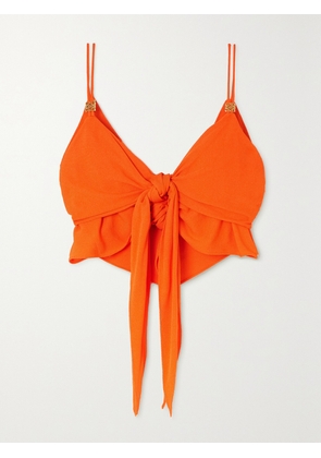 LOEWE - + Paula's Ibiza Cropped Tie-detailed Embellished Jersey Top - Orange - FR 32,FR 34,FR 36,FR 38,FR 40,FR 42,FR 44