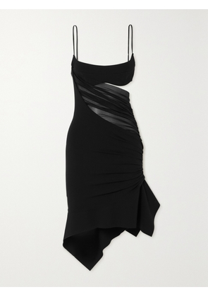 MUGLER - Asymmetric Cutout Tulle-paneled Stretch-jersey Mini Dress - Black - FR 38,FR 40
