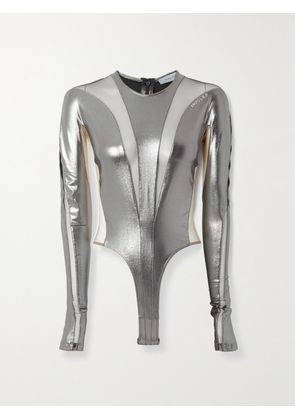 MUGLER - Metallic Stretch-jersey And Tulle Bodysuit - Silver - FR 34,FR 36,FR 38,FR 40,FR 42,FR 44
