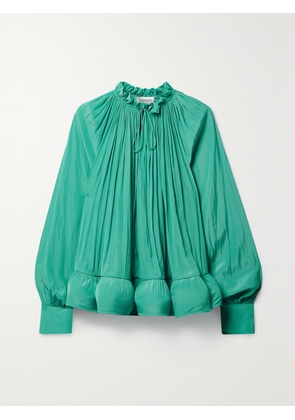 Lanvin - Ruffled Gathered Charmeuse Blouse - Green - FR 34,FR 36,FR 38,FR 40,FR 42,FR 44