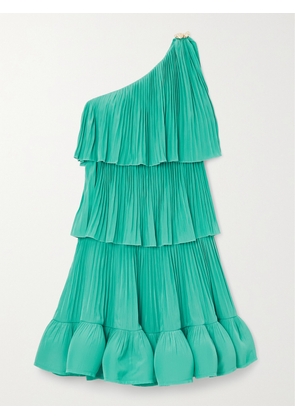 Lanvin - One-shoulder Tiered Ruffled Charmeuse Mini Dress - Blue - FR 34,FR 36,FR 38,FR 40,FR 42,FR 44