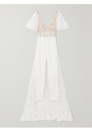 RIME ARODAKY - Malak Embroidered Tulle And Crepe Jumpsuit - White - FR 34,FR 36,FR 38,FR 40,FR 42,FR 44