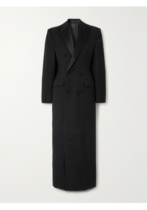 WARDROBE.NYC - Double-breasted Silk-satin Trimmed Wool Coat - Black - x small,small,medium,large,x large