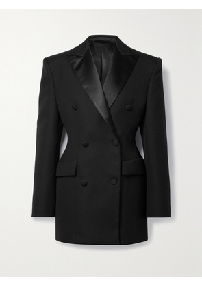 WARDROBE.NYC - Silk-satin Trimmed Double-breasted Grain De Poudre Wool Mini Dress - Black - xx small,x small,small,medium,large,x large