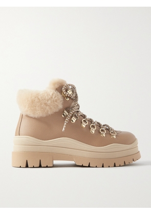 BOGNER - Arosa Shearling-trimmed Textured-leather Hiking Boots - Brown - IT35,IT36,IT37,IT38,IT39,IT40,IT41,IT42