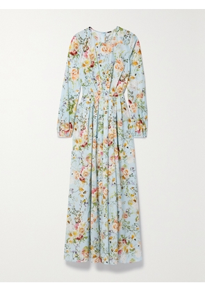 Adam Lippes - Pleated Floral-print Cotton-voile Maxi Dress - Blue - US0,US2,US4,US6,US8,US10,US12,US14