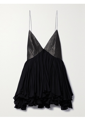 KHAITE - Anita Open-back Leather And Gathered Silk-georgette Top - Black - US0,US2,US4,US6,US8,US10