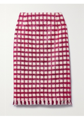 Oscar de la Renta - Frayed Checked Metallic Wool-blend Tweed Skirt - Purple - US2,US4,US6,US8,US10,US12,US14