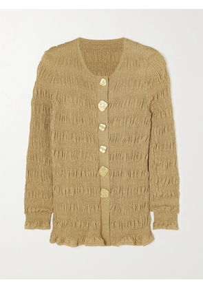 TOVE - Anja Shirred Metallic Stretch-knit Cardigan - Gold - x small,small,medium,large