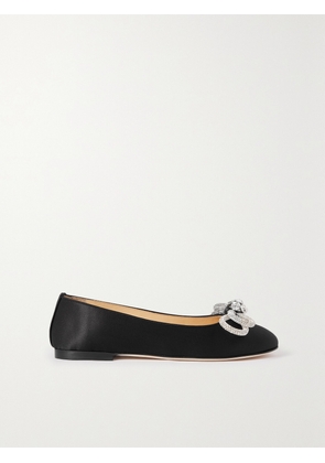 MACH & MACH - Double Bow Glitter Crystal-embellished Satin Ballet Flats - Black - IT35,IT35.5,IT36,IT36.5,IT37,IT37.5,IT38,IT38.5,IT39,IT39.5,IT40,IT40.5,IT41,IT41.5,IT42
