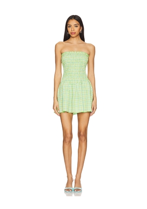 Apres Studio Strapless Ruched Mini Dress in Green. Size L. Also in M, XL.