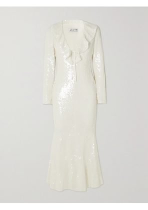 Self-Portrait - Ruffled Sequined Stretch-tulle Midi Dress - Cream - UK 4,UK 6,UK 8,UK 10,UK 12,UK 14