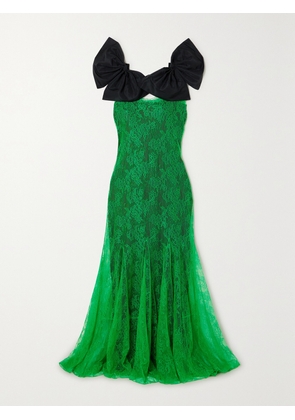 NINA RICCI - Lace And Bow-detailed Taffeta Gown - Green - FR 34,FR 36,FR 38,FR 40,FR 42,FR 44