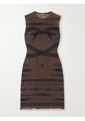 Jean Paul Gaultier - + Knwls Printed Stretch-knit Mini Dress - Brown - xx small,x small,small,medium,large,x large,xx large