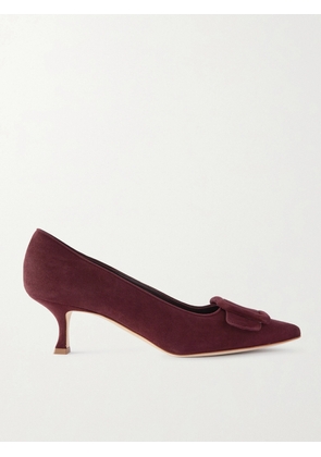 Manolo Blahnik - Maysale 50 Buckled Suede Pumps - Burgundy - IT34,IT35,IT35.5,IT36,IT36.5,IT37,IT37.5,IT38,IT38.5,IT39,IT39.5,IT40,IT40.5,IT41,IT41.5,IT42,IT43