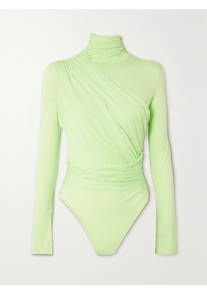 GAUGE81 - Patra Draped Neon Stretch-jersey Turtleneck Bodysuit - Green - EU 34,EU 36,EU 38,EU 40,EU 42,EU 44