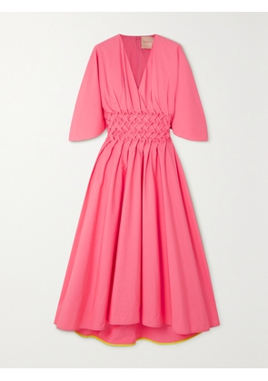 Roksanda - Esti Gathered Pleated Cotton-poplin Midi Dress - Pink - UK 4,UK 6,UK 8,UK 10,UK 12,UK 14,UK 16,UK 18