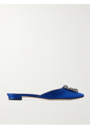 Manolo Blahnik - Hangisi Crystal-embellished Satin Slippers - Blue - IT34,IT35,IT35.5,IT36,IT36.5,IT37,IT37.5,IT38,IT38.5,IT39,IT39.5,IT40,IT40.5,IT41,IT41.5,IT42,IT43