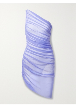 Norma Kamali - Diana One-shoulder Ruched Stretch-tulle Mini Dress - Purple - xx small,x small,small,medium,large,x large