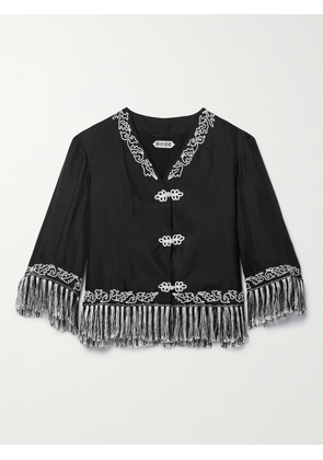 BODE - Grenier Fringed Embroidered Silk-twill Jacket - Black - x small,small,medium,large,x large
